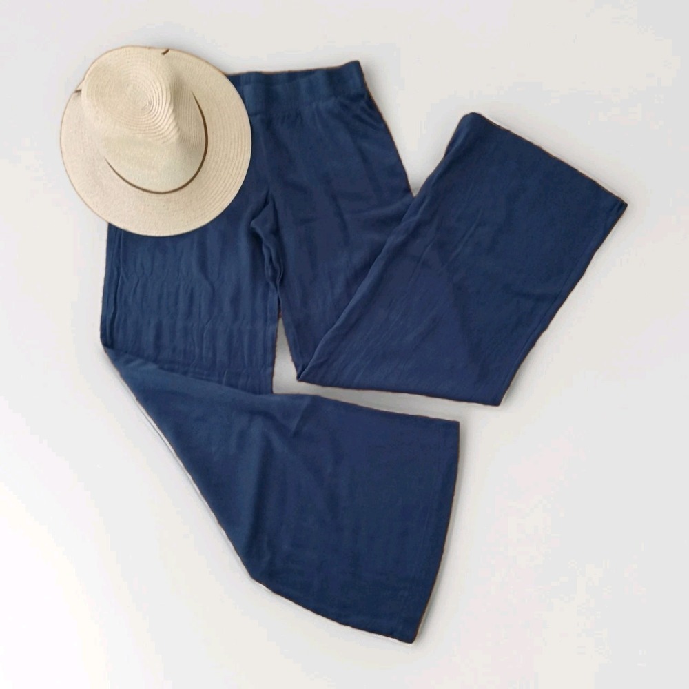 Pookie & Sebastian Women Pants Size‎ M Slate Blue Rayon Flowy Boho Wide Leg EUC